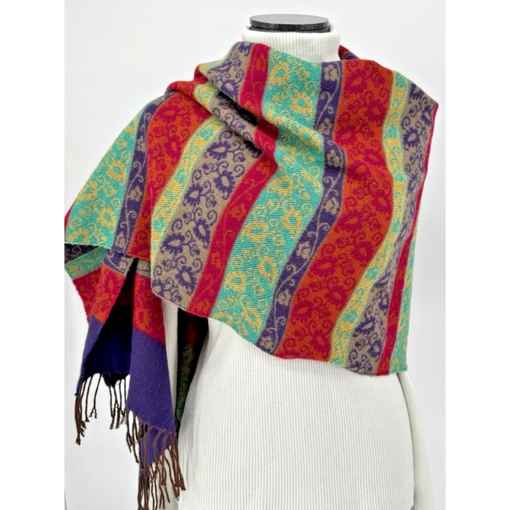 Scarf Wrap Fringed Woven Jacquard Statement EXPRESS Logo